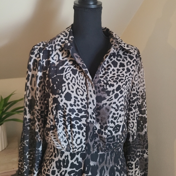🖤 DKNY Leopard Print Chiffon Fit & Flare Midi Dress Black/Gray Size 6 - Picture 4 of 10